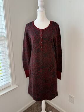 Peruvian Connection Red Charcoal Paisley Sweater Dress
